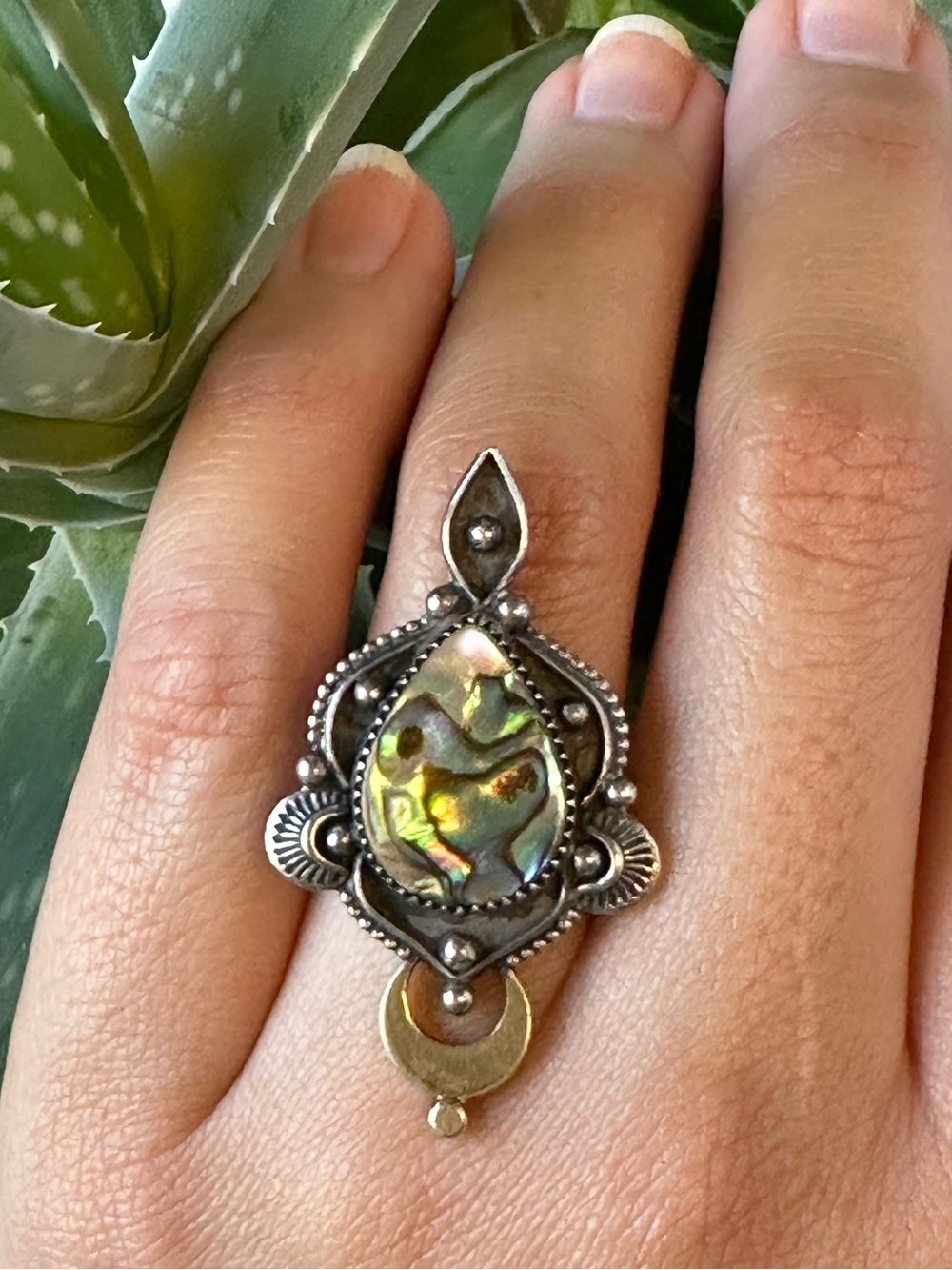 Sterling Silver and 14k Gold Abalone Ring